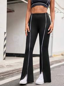 SHEIN Sports 女款拼接简约休闲运动裤，日常穿着 - 黑色 - 查看 8