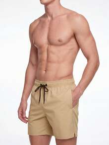 Manfinity KASUA Men's Drawstring Waist Zipper Pocket Beach Shorts - Khaki - View 3