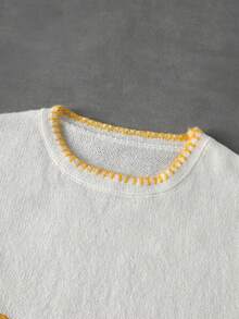 ROMWE MEN Street Life Men's Casual Vacation Contrast Trim Sun & Moon Embroidery Sleeveless Knit Top - Yellow - View 4