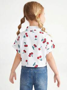 SHEIN 年轻女孩樱桃印花休闲衬衫 - 白色 - View 2