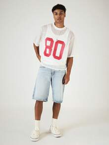 SUMWON Oversized Mesh Football Jersey T-Shirt Number 80 Print Crew Neck Short Sleeve Summer Top,Number Shirt,Streetwear Clothes Mens,Retro Tshirt - Apricot - View 2