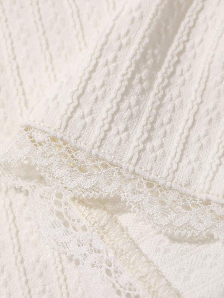 Lace Patchwork Tie-Up Sleeveless Fitted Tank Top, White, Summer Wear For Women