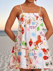 Travachic Vestido con volantes en el bajo con estampado geométrico y de caballos, versátil para mujer - Multicolor - Ver 9