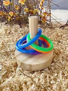 1pc Extra Large Colorful Parrot Training Toy Set Natural Wooden Chewing Ring Interactive Intelligent Cage Accessory For Small Medium Large Bird Must Have Pet Supply - Multicolor - View 5