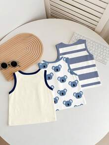 Baby Boy Casual Simple Tank Top 3pcs Set Suitable For Summer - Multicolor - View 2