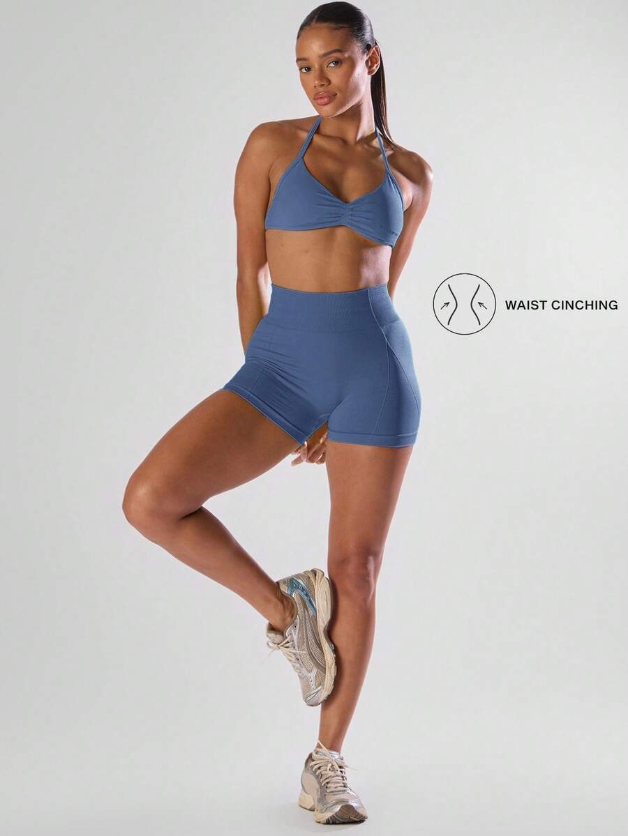 Musera Sport High Waist Mini Shorts Active Comfy Workout Gym Running Run Club, Padel, Tennis, Pickleball Gym Fitness - Dusty Blue - View 1