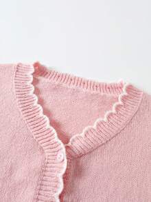 GlowEve CURVE Plus Size Pink Wavy Hem Contrast Color Button Cardigan Sweater, Comfortable & Elegant Winter - Pink - View 3