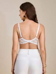 Hourtrue 1 pièce Soutien-gorge push-up sexy à fente en V profond conçu de manière directionnelle, lingerie en dentelle française - Blanc - Voir 2