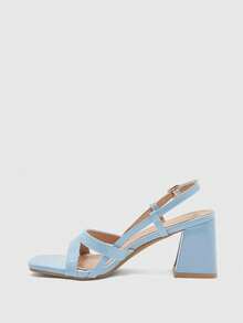 CUCCOO BIZCHIC 女款時尚高跟涼鞋，後綁帶粗跟 PU 全球四季通勤優雅百搭度假辦公戶外日常夏季鞋 - 藍色 - 查看 8