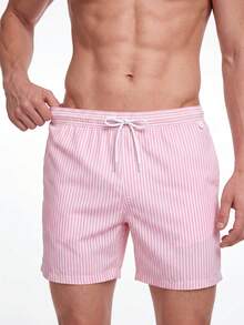 Manfinity KASUA Men Vertical Striped Drawstring Waist Swim Trunks - Pink - View 4