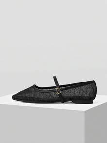 MOTF PREMIUM Sepatu flat minimalis nyaman untuk wanita, serbaguna untuk bepergian, cocok untuk Halloween dan Natal. - Hitam murni - View 3