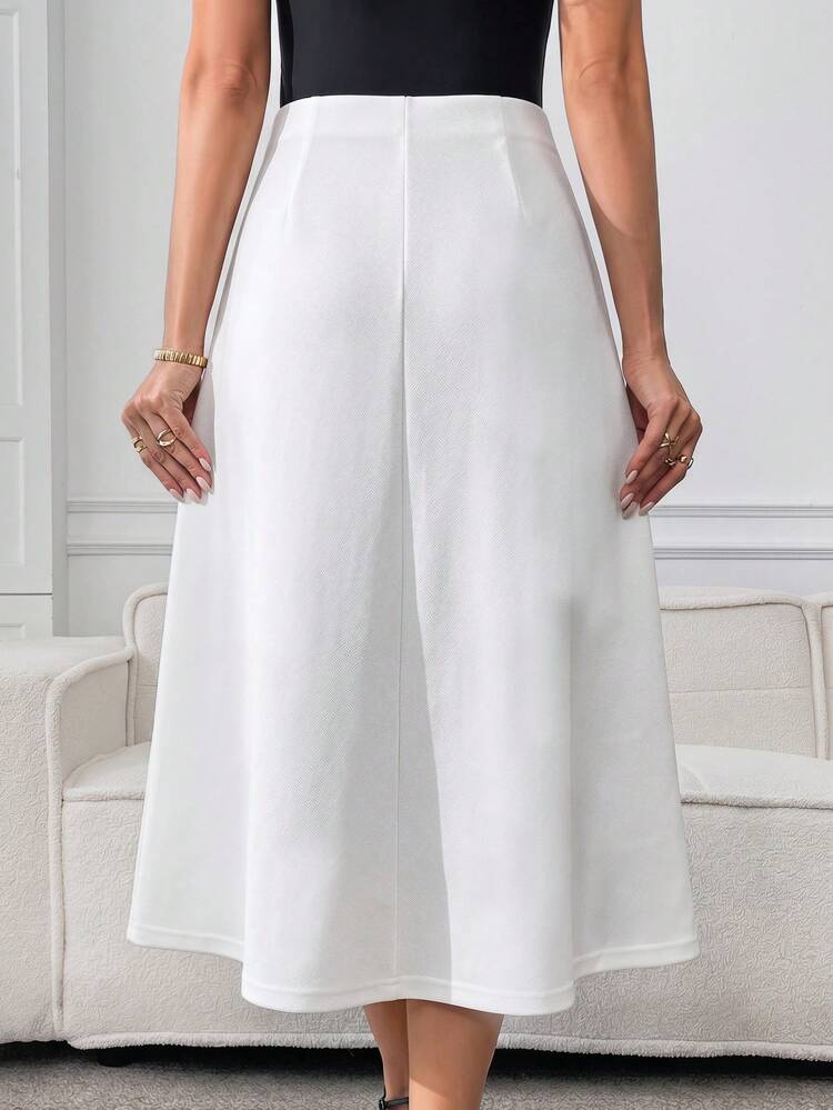 Women's New Chinese Style Bow Knot Frog Button Solid Color A-Line Flared Design Elegant Summer Skirt