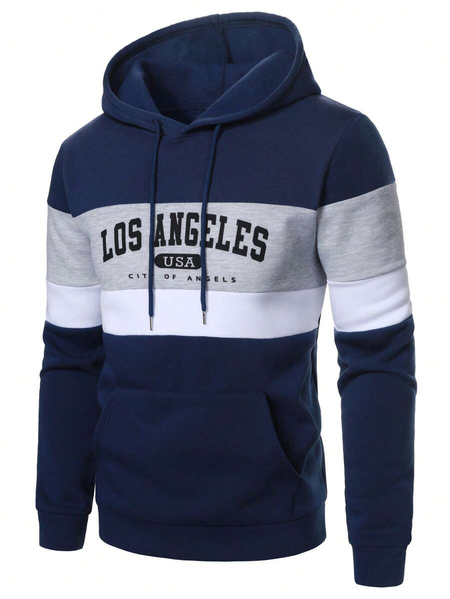 Manfinity Homme Sudadera con capucha con cordón y estampado de letras en color contrastante para hombres - Multicolor - Ver 1