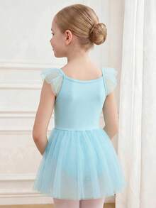 SHEIN Young Girls' Sleeveless Ballet Leotard, Soft Mesh Tutu Skirt, Comfortable Stretch, Suitable For Dance, Yoga. High-Elasticity Fabric, Perfect Fit, Stretchy And Skin-Friendly. Elegant Dance Jumpsuit, Suitable For All Seasons - Blue - View 2