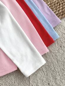 LMoss Kids Conjunto de 6 piezas de camiseta casual de punto de unicolor con cuello redondo para niña joven - Multicolor - Ver 4