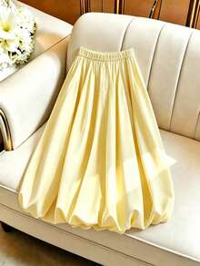 GlowEve Chân váy đi biển màu vàng dáng chữ A, họa tiết hoa, xếp ly, thích hợp cho kỳ nghỉ thường ngày của nữ. - Màu vàng - Xem 2