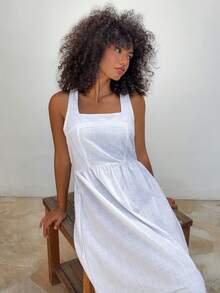 DAZY Women's Solid Color Square Neck Summer Sleeveless Loungewear Dress - White - View 9