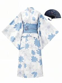 Irokai 日式女款印花傳統和服浴衣，夏季祭典 - 藍色 - 查看 7