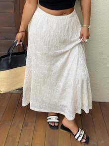 Dazy Plus Elastic Waist Lace All-Over Floral Embroidered Chiffon Long Elegant Plus Size Women's Spring/Summer Apricot Skirt - White - View 7