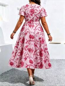 Linhara CURVE Vestido largo con estampado de lunares y cintura anudada para vacaciones y ocio, talla grande para mujeres - Multicolor - Ver 2