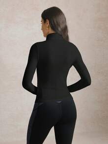 Activina Women's Solid Color 1/4 Zip Breathable Slim Fit Minimalist Equestrian Top - Black - View 3