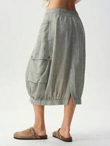 Bohemela Casual Solid Color Woven Loose Women's Skirt Vacation Panlakad Gray Autumn - Army Green - View 7
