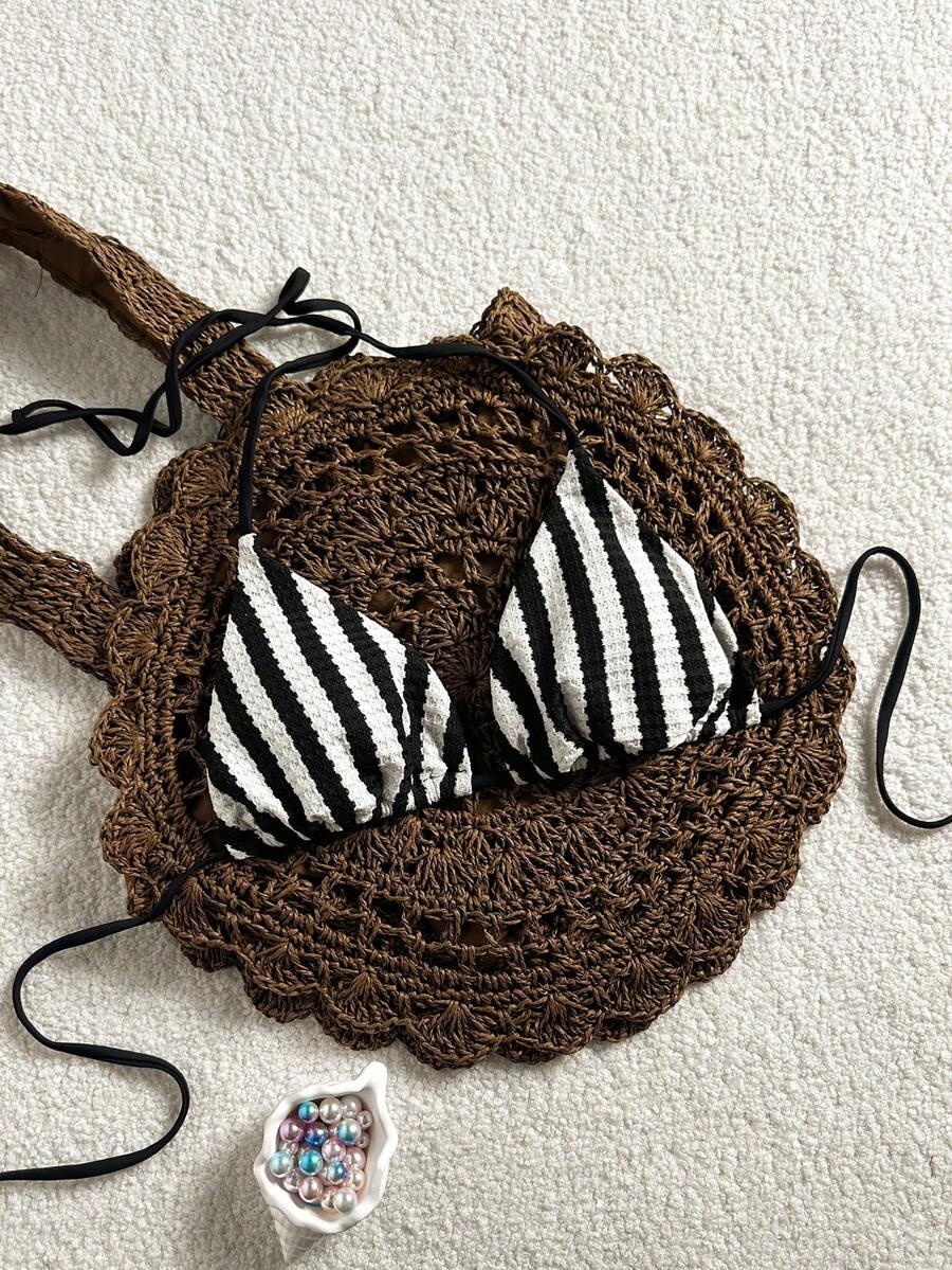 SHEIN Swim 26SS Spring/Summer Vacation Black And White Stripe Textured ...