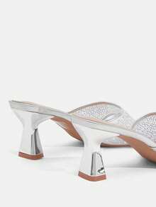 CUCCOO TILAWA Women's Shoes Spring And Summer New Fashionable And Comfortable Silver Rhinestone Pearl Square Toe High-Heeled Sandals, Commuting, Parties, Vacations - Silver - View 5