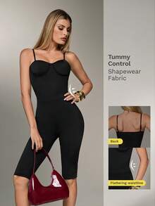 Nuvra Women's Sleeveless Camisole Double-Layer With Lining Shaping Waist-Cinching -Lifting Shapewear Pants Night Out Black Summer Basic - Black - View 3