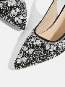 CUCCOO TILAWA Women's Crystal Heel Glass Rhinestone Pointed Toe Blue High Heel Pumps, Suitable For Outings, Banquets, Parties And Other Events - Black - View 7
