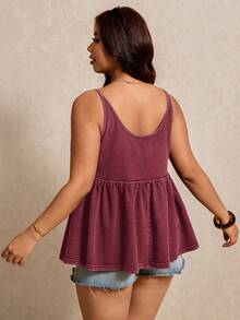 Elaquor Camisola de tirantes finos con volantes de unicolor talla grande - Burdeos - Ver 2