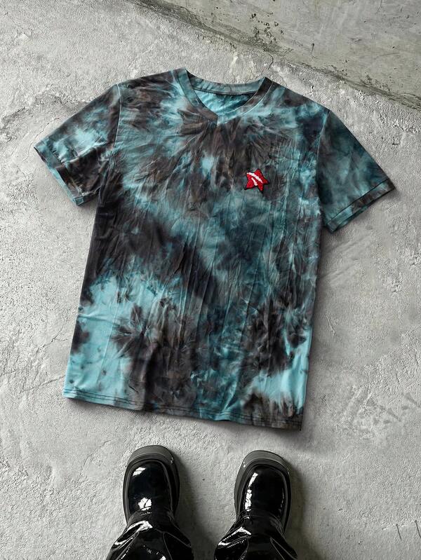 NEON BLANC Men's Casual Tie-Dye Star Pattern Embroidered Short Sleeve T-Shirt, Summer