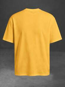 Manfinity Homme Men's Solid Color Round Neck Short Sleeve Casual Top Tee - Yellow - View 4