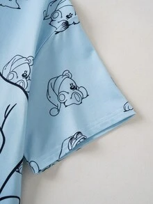 GARFIELD | SHEIN Tween Girl Cartoon Print Cute Round Neck Short Sleeve Pajama Dress - Blue - View 6