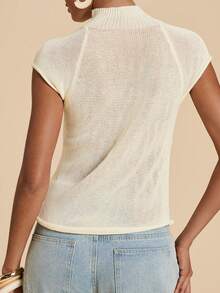 Opulessa Fashionable Casual Multi-Button Slim Fit Knit Vest Beach Beige Summer - Apricot - View 6