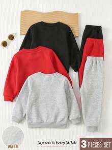 Cozy Pixies Young Boy Decorative Patchwork Round Neck Long Sleeve Pullover Sweatshirt Elastic Waist Long Pants 6-Piece Set - Multicolor - View 2
