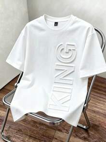 Manfinity Hypemode Camiseta casual de cuello redondo con letras en relieve de unicolor para hombres, vacaciones - Blanco - Ver 9
