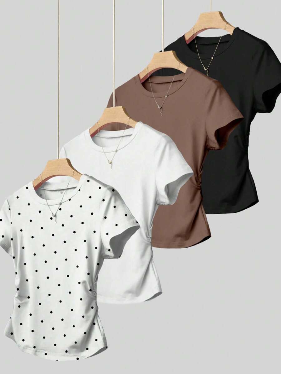 Resyla Women's Round Neck Short Sleeve Casual Versatile T-Shirt - Multicolor - View 1