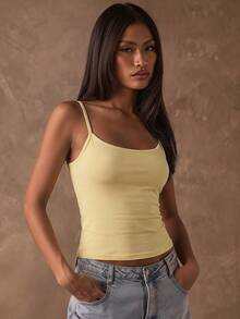SHEIN BAE Áo hai dây camisole nữ mùa hè màu trơn phong cách tối giản - Nhiều màu - Xem 4