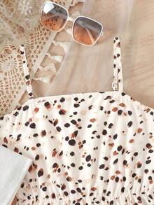 SHEIN Tween Girl Solid Textured Button Short Sleeve Shirt And Printed Cami Dress Set - Multicolor - View 6