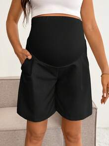 SHEIN Maternity Solid Color Casual Shorts - Black - View 5