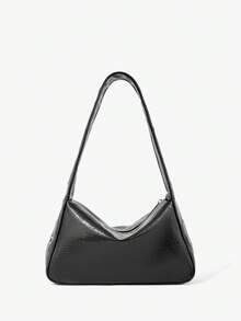 Viva Strut Ladies, Women Shoulder Bag, Hobo Bag, Black, Faux Leather, Fashionable, Personalized, Simple, Versatile, Street, Sweet And Cool Girls, Hot Girls, Y2k, Retro, Rivets, Vintage, For Commute, Office, Date, Daily, Shopping, School - Pure black - View 4