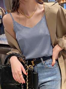DAZY 女款素色休閒百搭日常出遊細肩帶上衣 - 藍色 - 查看 1