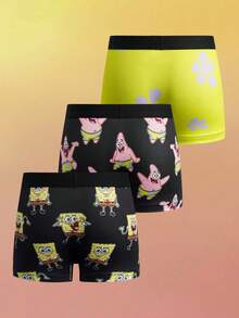 SpongeBob SquarePants | SHEIN Bañador tipo bóxer con estampado de dibujos animados y bloques de color para niño pequeño, para uso diario - Negro - Ver 2
