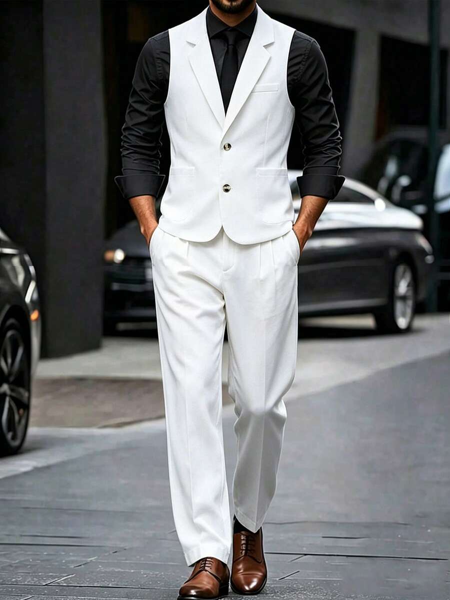 Manfinity Mode Men's White Sleeveless Formal Suit - White - View 1
