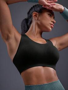 Powerista Scoop Neck Wire-Free Solid Color Minimalist Short Sports Bra - Black - View 6