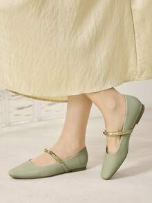 MOTF PREMIUM Zapatos planos de mujer versátiles y elegantes de metal para Navidad - Verde Pastel - Ver 6
