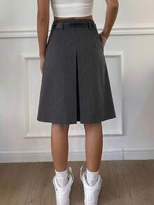 DAZY Jupe Plissée Taille Haute (Sans Ceinture) - Gris foncé - Voir 13