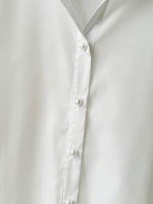 Comfortcana Elegant Women's Spring/Summer Breathable Lightweight White Button Down Blouse Versatile Crochet Lace Hem Long Sleeve Shirt For Office & Date - White - View 3