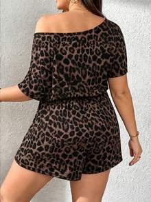 SHEIN Essnce Romper Motif Leopard dengan Kerah Asimetris Ukuran Besar - MultiWarna - View 3